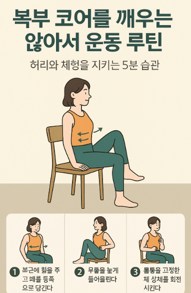 복부 코어를 깨우는 앉아서 운동 루틴 – 허리와 체형을 지키는 5분 습관