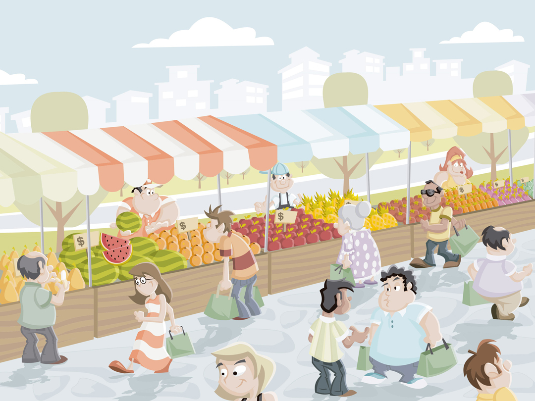 시장에서 장보는 사람들 무료 일러스트 이미지 다운로드