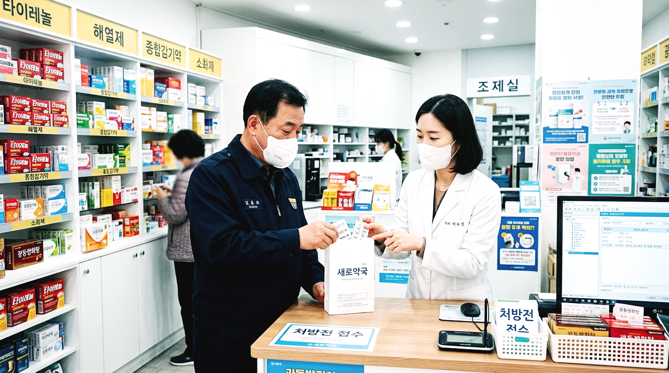운전 전 복용 약물 성분을 상담하는 한국인 운전자