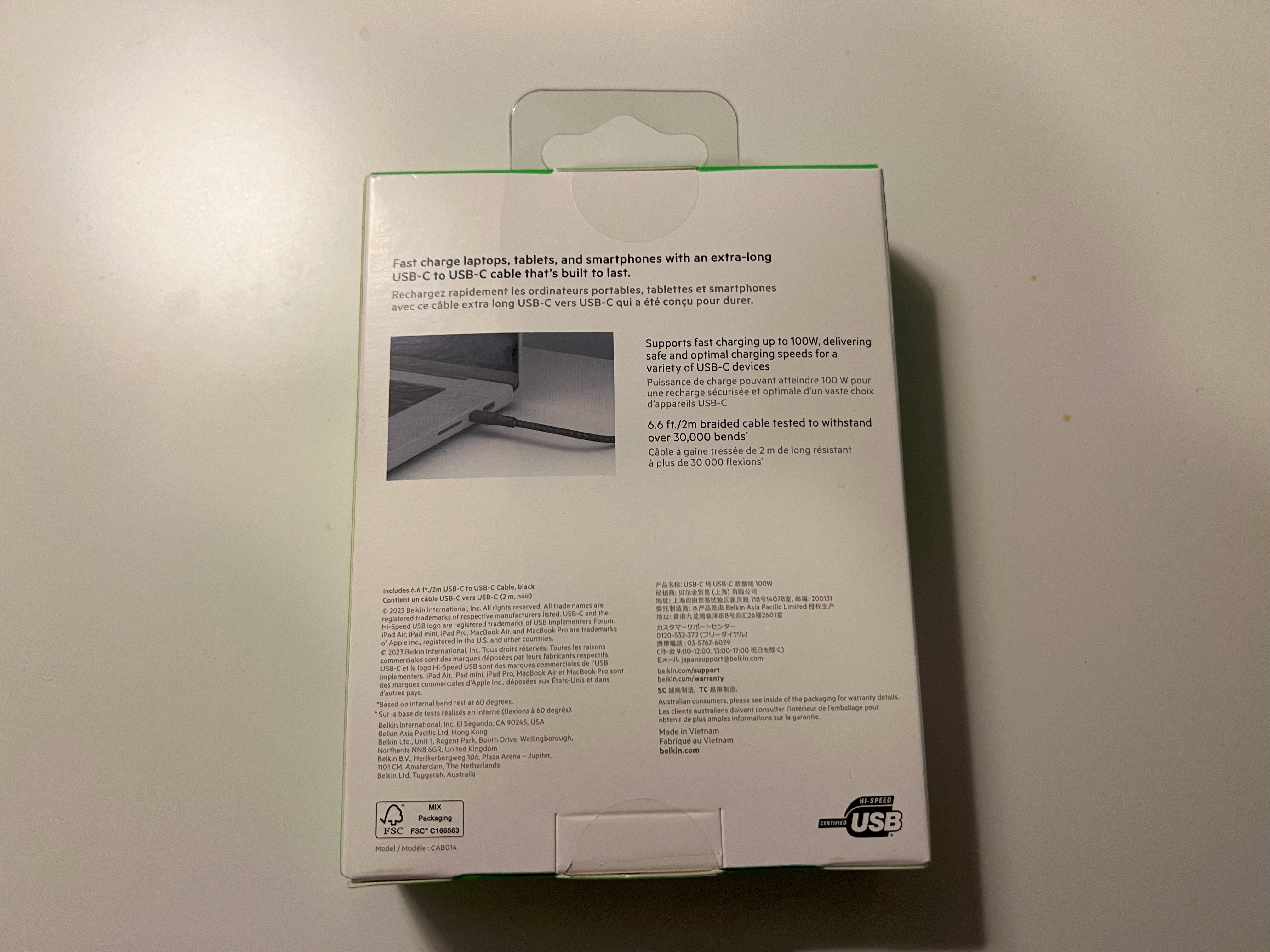벨킨 부스트업 브레이디드 USB-C to C타입 고속 충전 케이블 CAB004bt2MBK 박스 뒷면