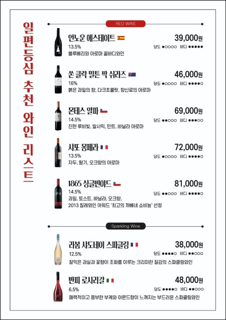 일편등심-와인-리스트