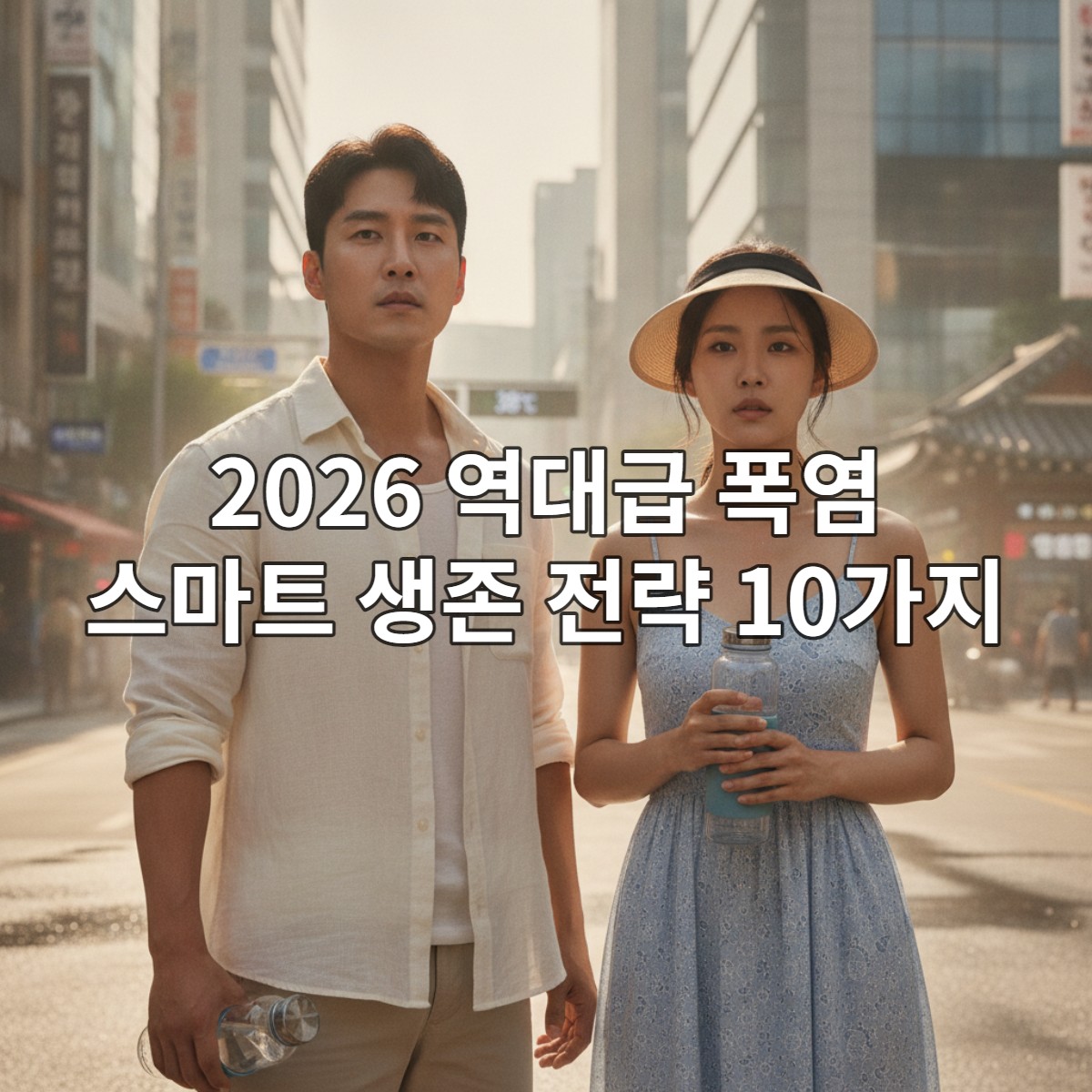 여행중에 폭염에 힘들어하는 여인