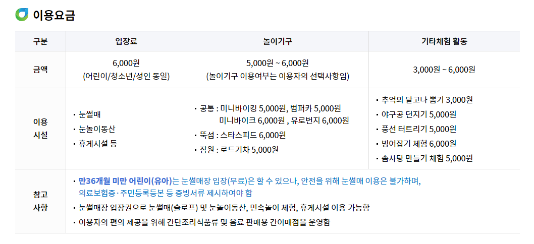 아이들과 놀기좋은 눈썰매장