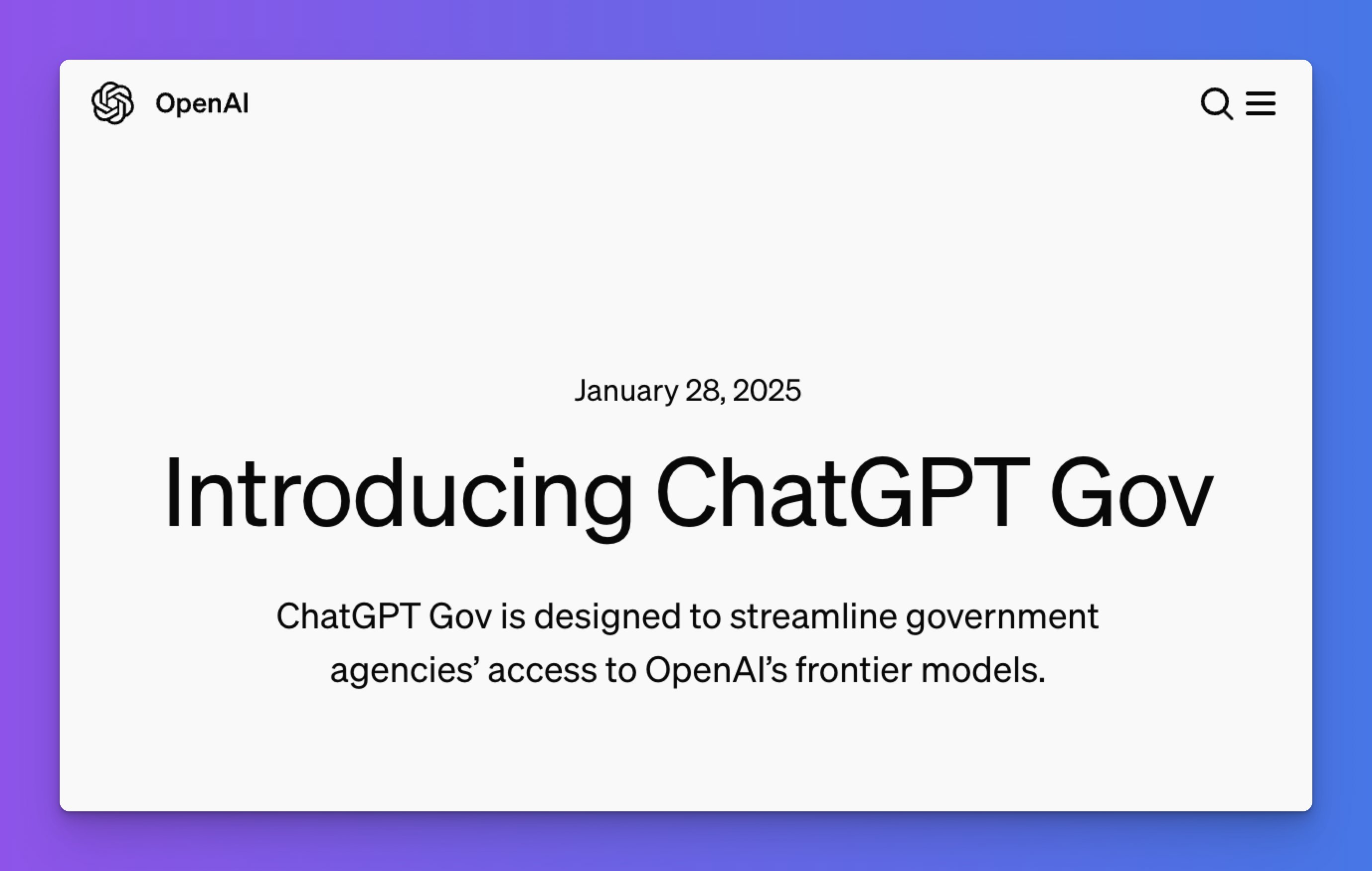 정부 기관 전용 ChatGPT Gov 출시 발표