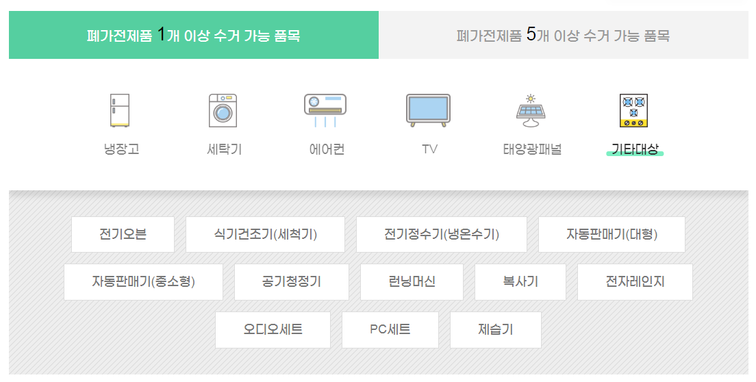단품 수거 가능 폐가전제품