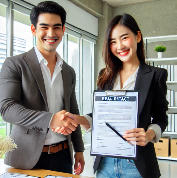 부동산계약을체결하는두사람의모습