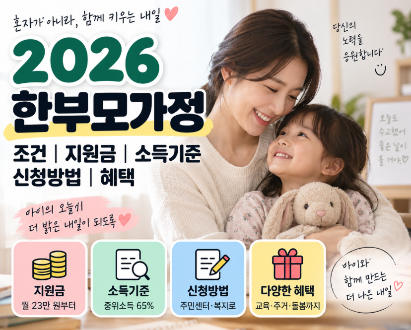 2026 한부모가정 조건|지원금·소득기준·신청방법·혜택