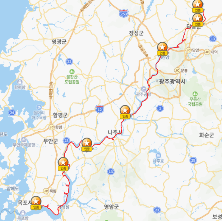 영산강 자전거 종주길 지도