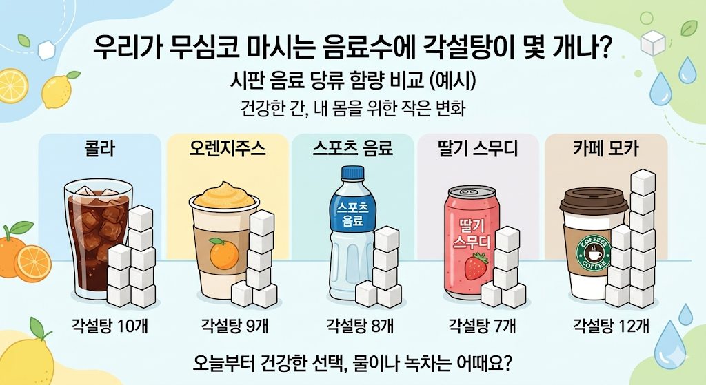 음료수별 각설탕 함량 비교