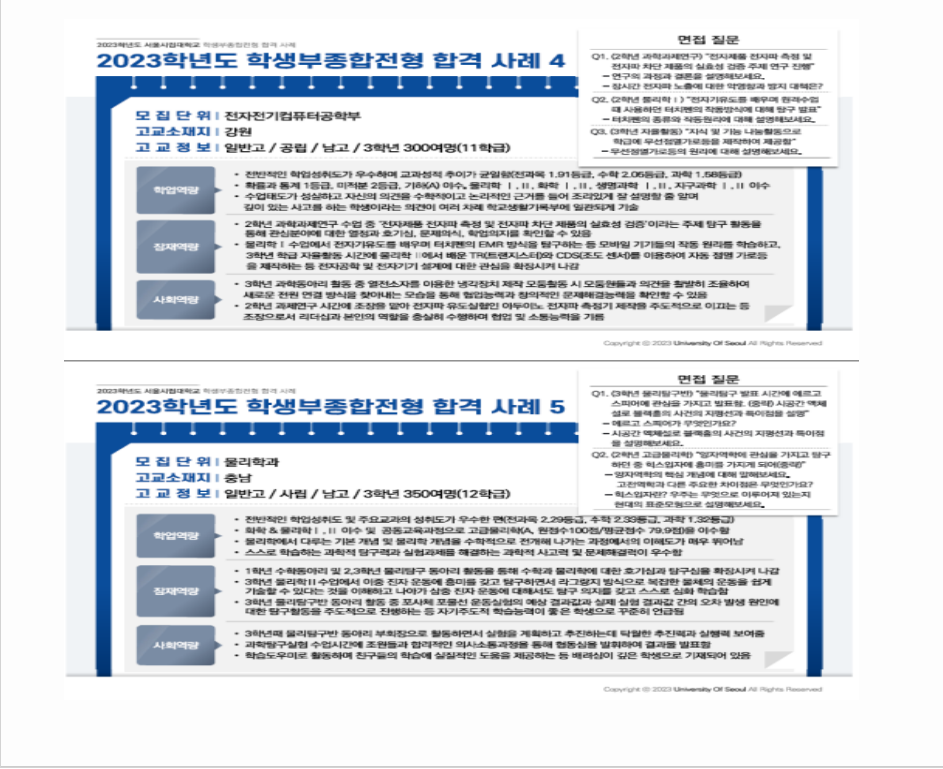 2023학년도 서울시립대학교 학생부종합전형 전형 결과 추가 안내사항