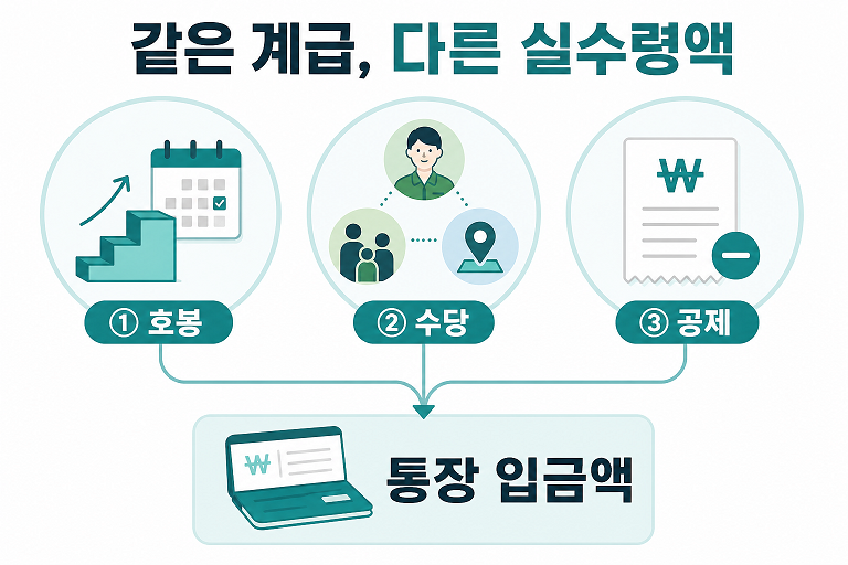 호봉 수당 공제에 따라 군인 실수령액이 달라지는 구조