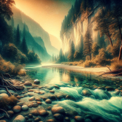 고요한 강물과 아름다운 자연 풍경이 펼쳐진 장면입니다.