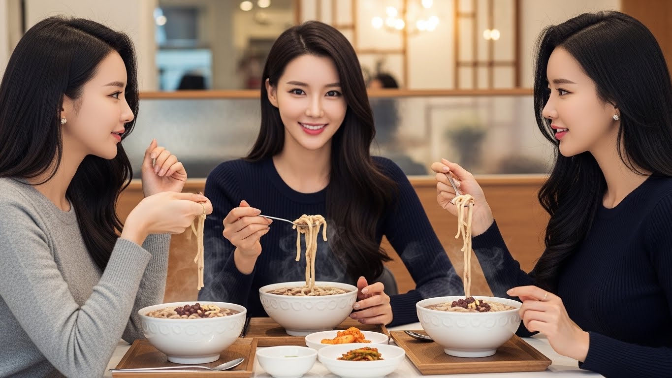 팥칼국수를 먹는 여자들