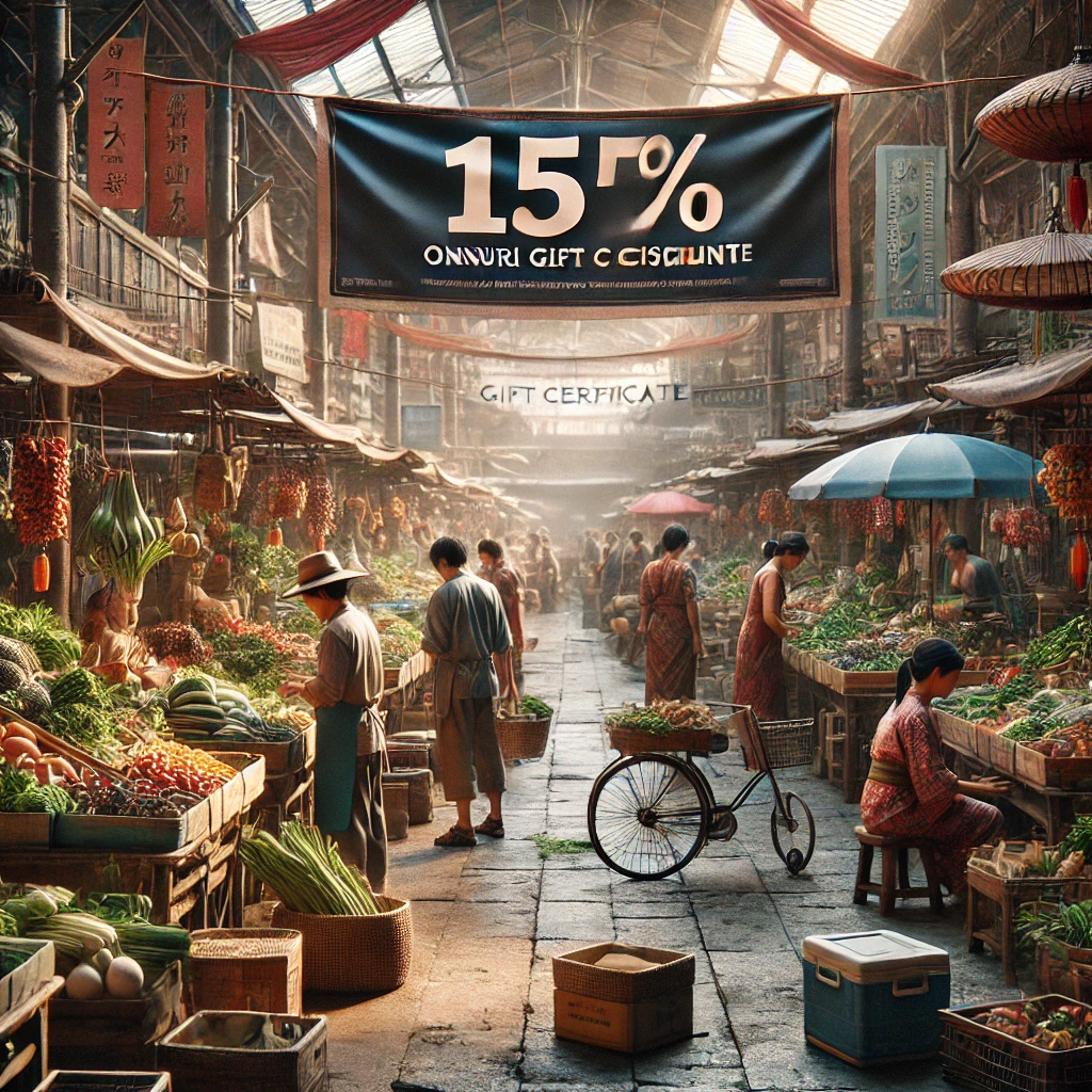 전통시장과 15% 할인 배너