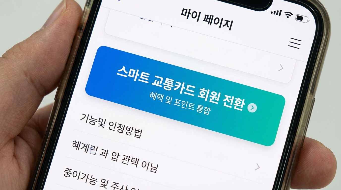 알뜰교통카드 앱에서 K-패스 회원 전환 동의를 클릭하는 실제 화면 단계 설명