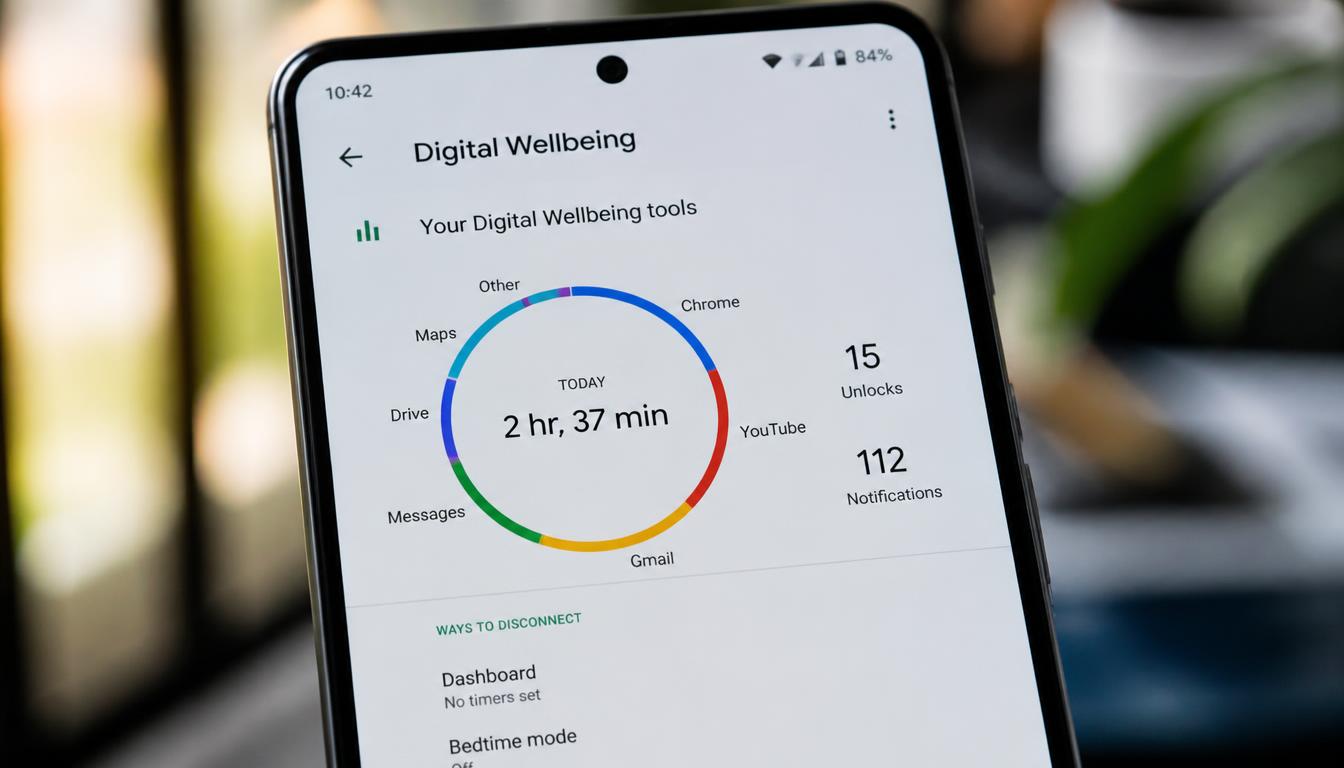 An Android smartphone displaying the Digital Wellbeing settings dashboard.