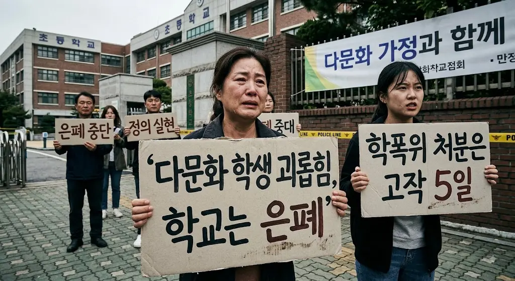 다문화 학생 괴롭힘 학교 은폐 규탄 시위