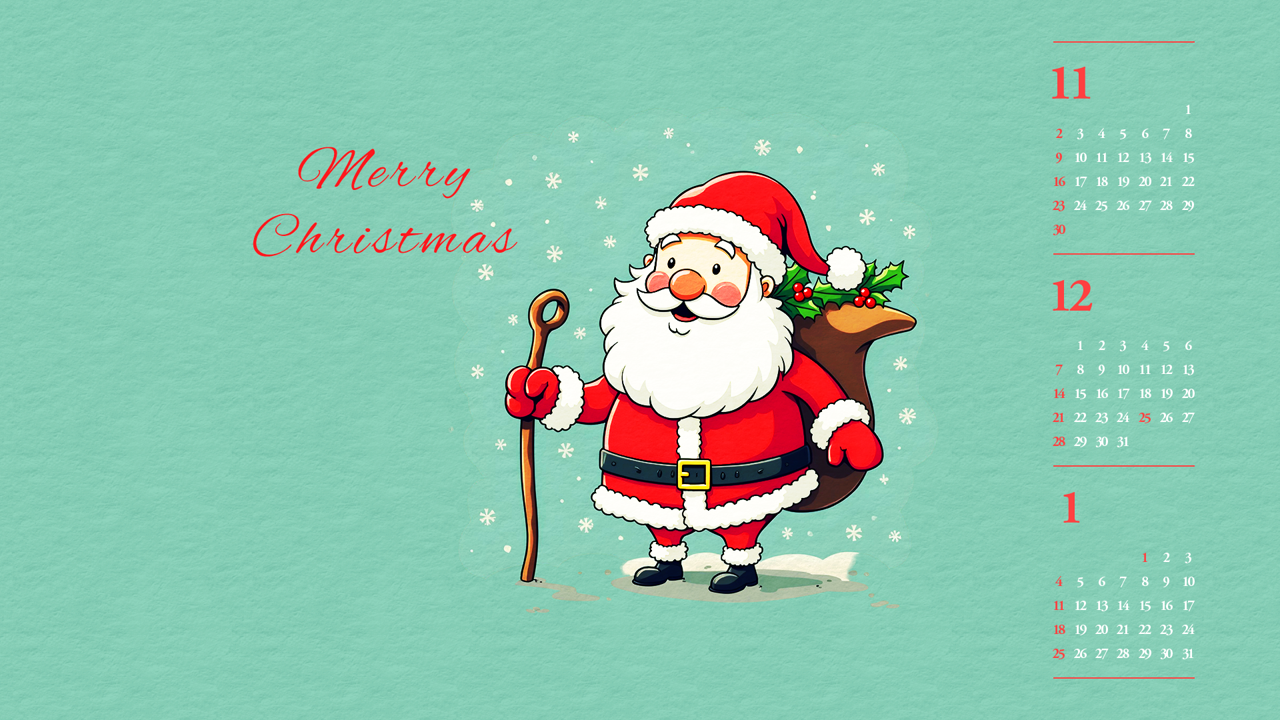 02 지팡이를 든 산타클로스 B - 2025년12월 달력배경화면