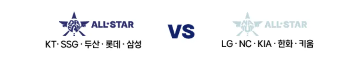 흰바탕 좌측 파란마크 안 DREAM 바로 밑 검은 글씨 KT AAG 두산 롯데 삼성 전체 우측 파른 글씨 VS 옆 초록 별마크 안 NAMBU 아래 검은글씨 LG NC KIA 한화 키움