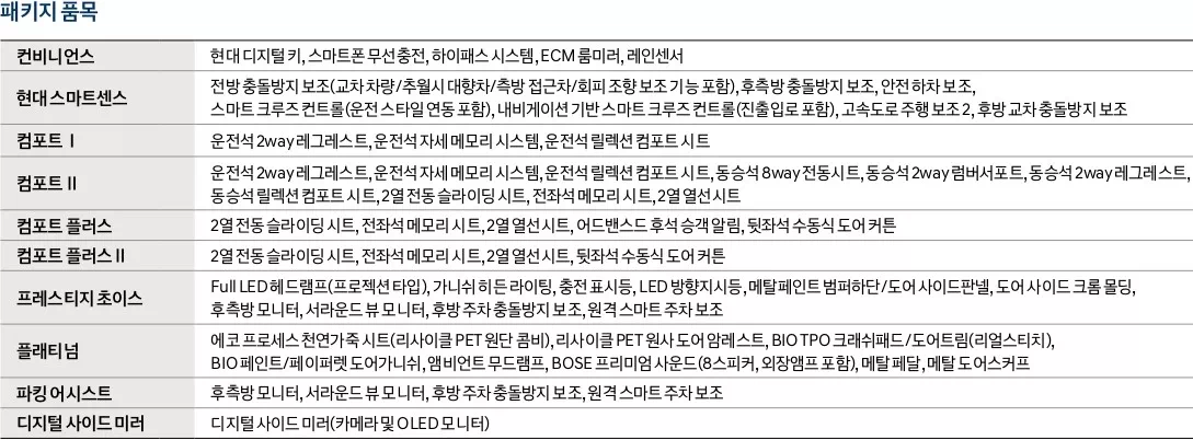 현대 아이오닉 5 선택 품목에 관한 정보입니다.