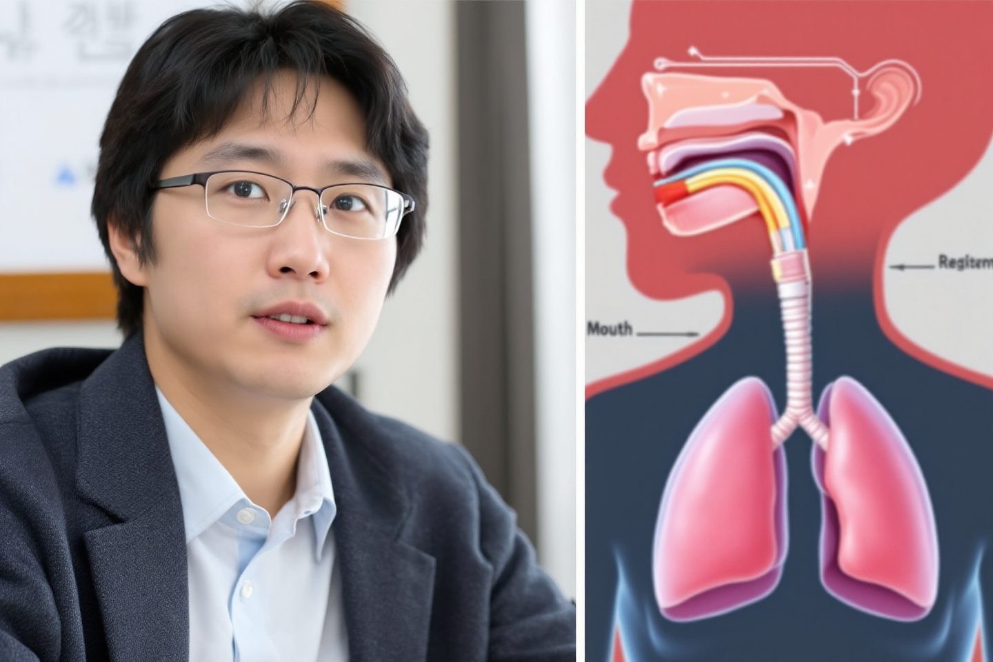 코와 입으로 숨 쉬는 모습의 인체도