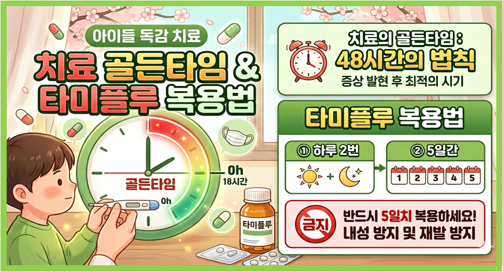 치료 골든타임과 타미플루 복용법 설명 이미지