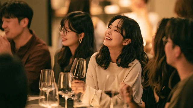 와인잔을 앞에 두고 모인 시음 모임