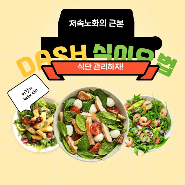 DASH 식이요법이 저속노화의 근본임을 알리는 이미지