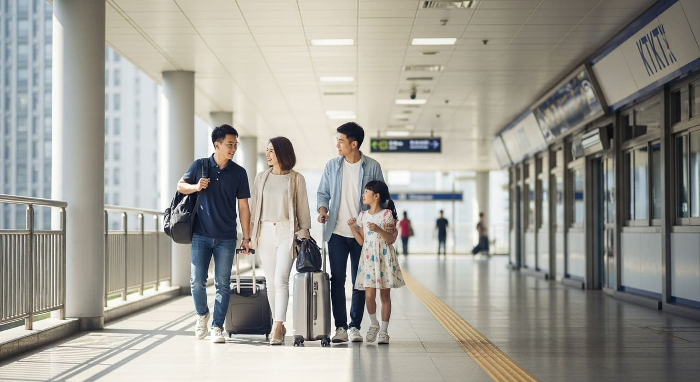 가족이 함께 SRT 역사 내부를 걸어가는 모습