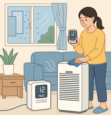 가정에서 미세먼지를 관리하는 장면