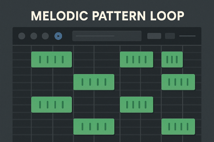 반복 멜로디 루프가 배치된 DAW 스타일 그래픽