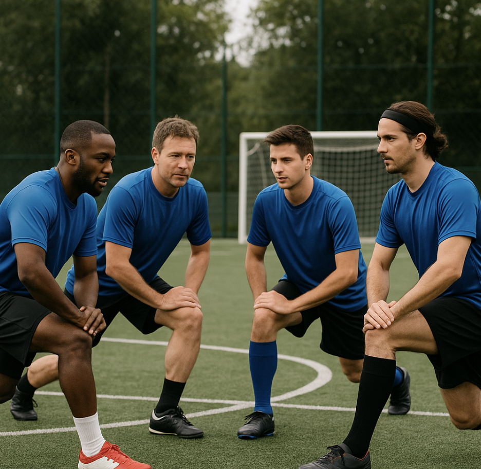 풋살 워밍업 중인 아마추어 선수들