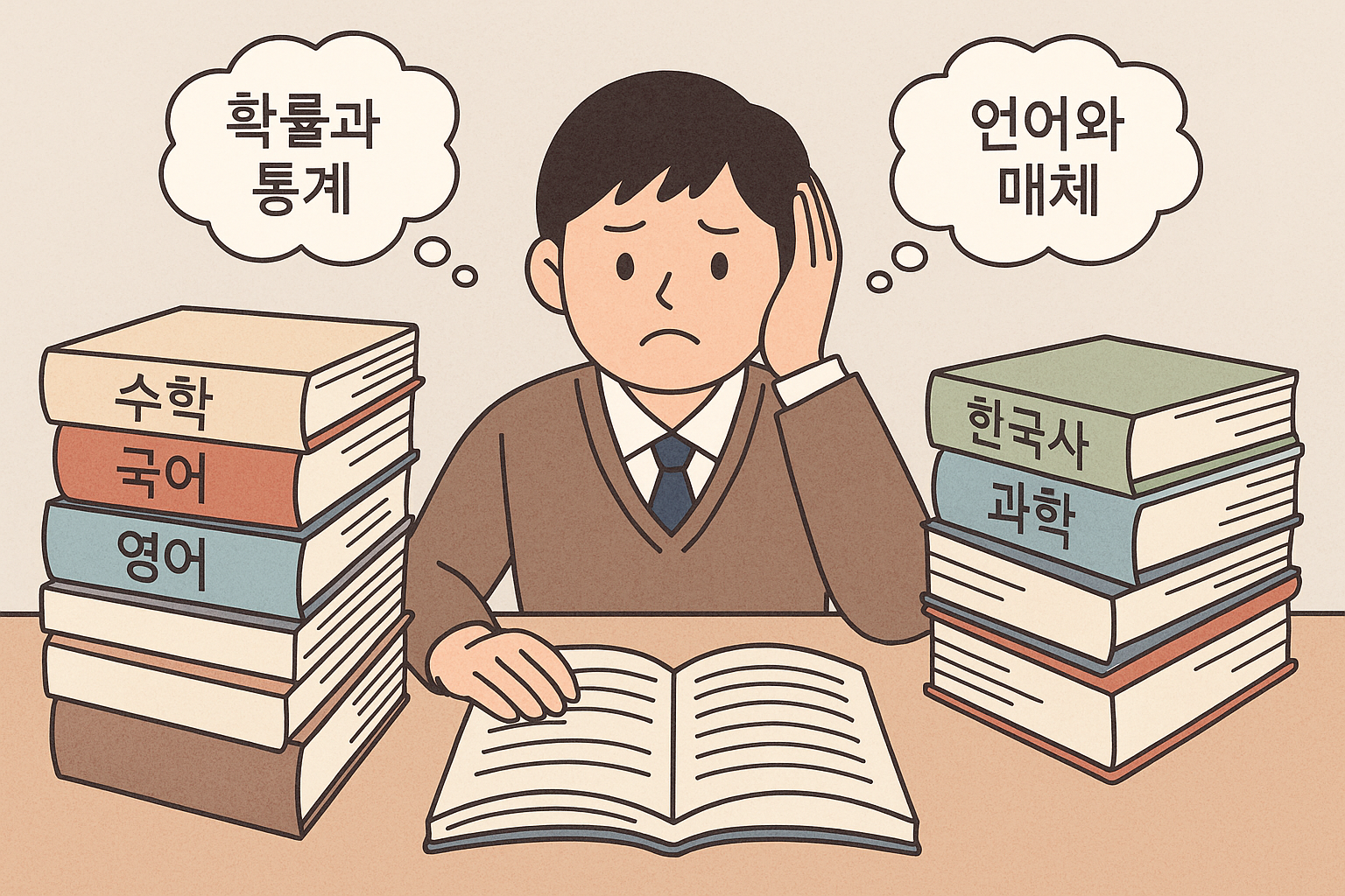 모의고사 선택과목에 고민하는 학생의 이미지