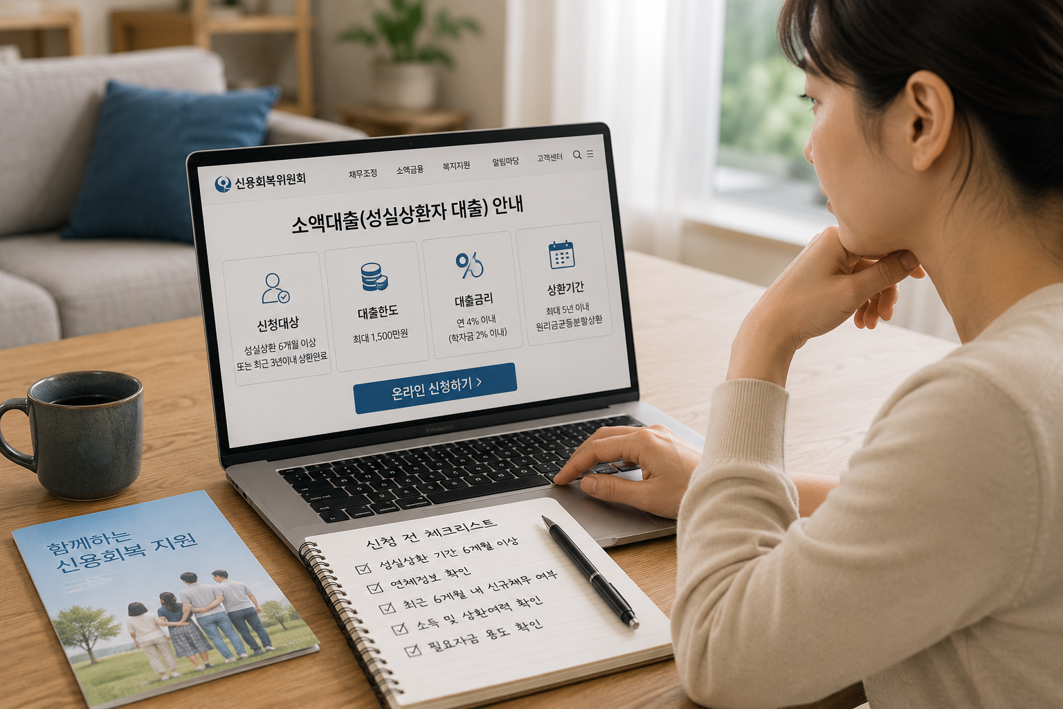 신용회복 대출 안내를 살펴보는 오후