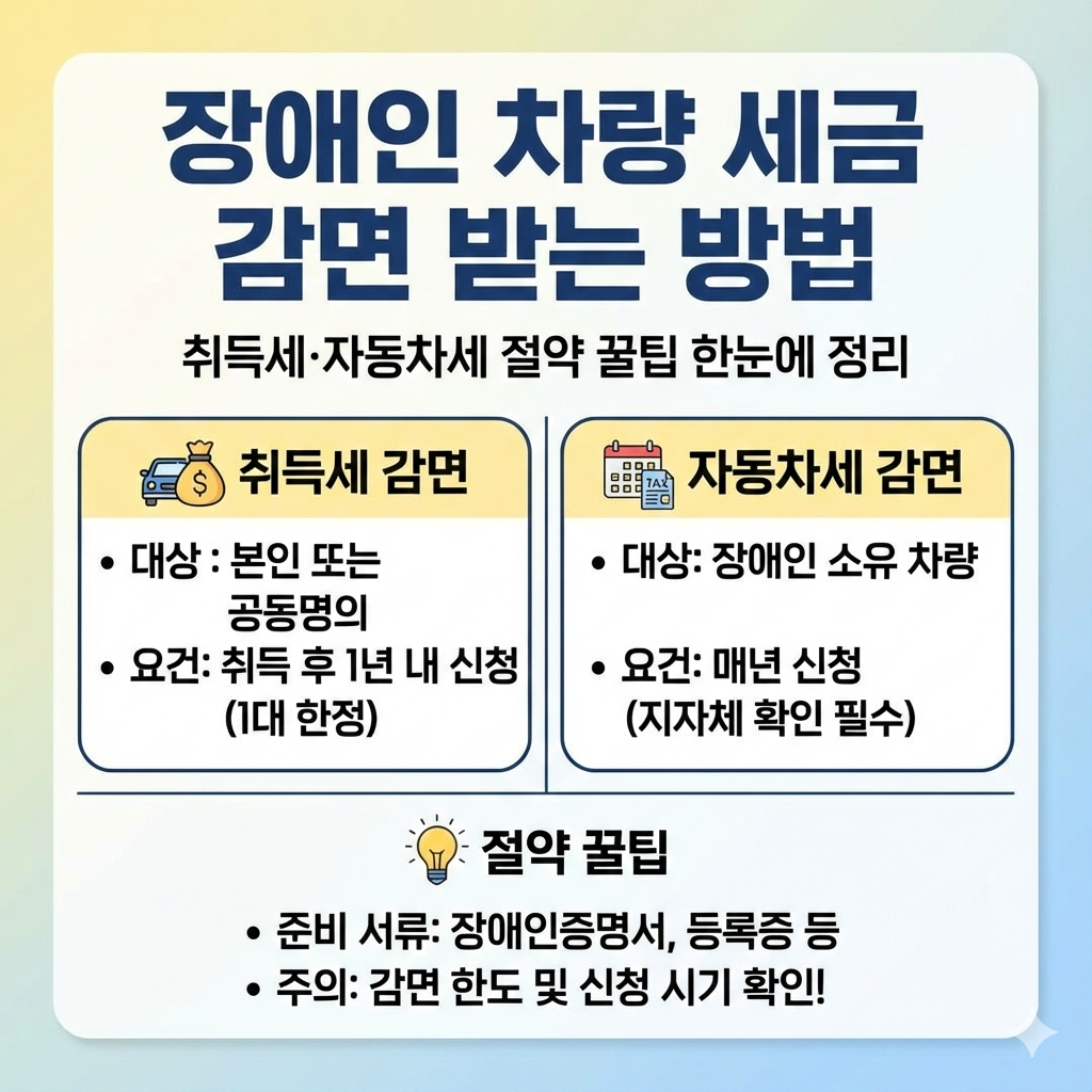 장애인 차량 세금 감면 받는 방법 취득세 자동차세 절약 꿀팁