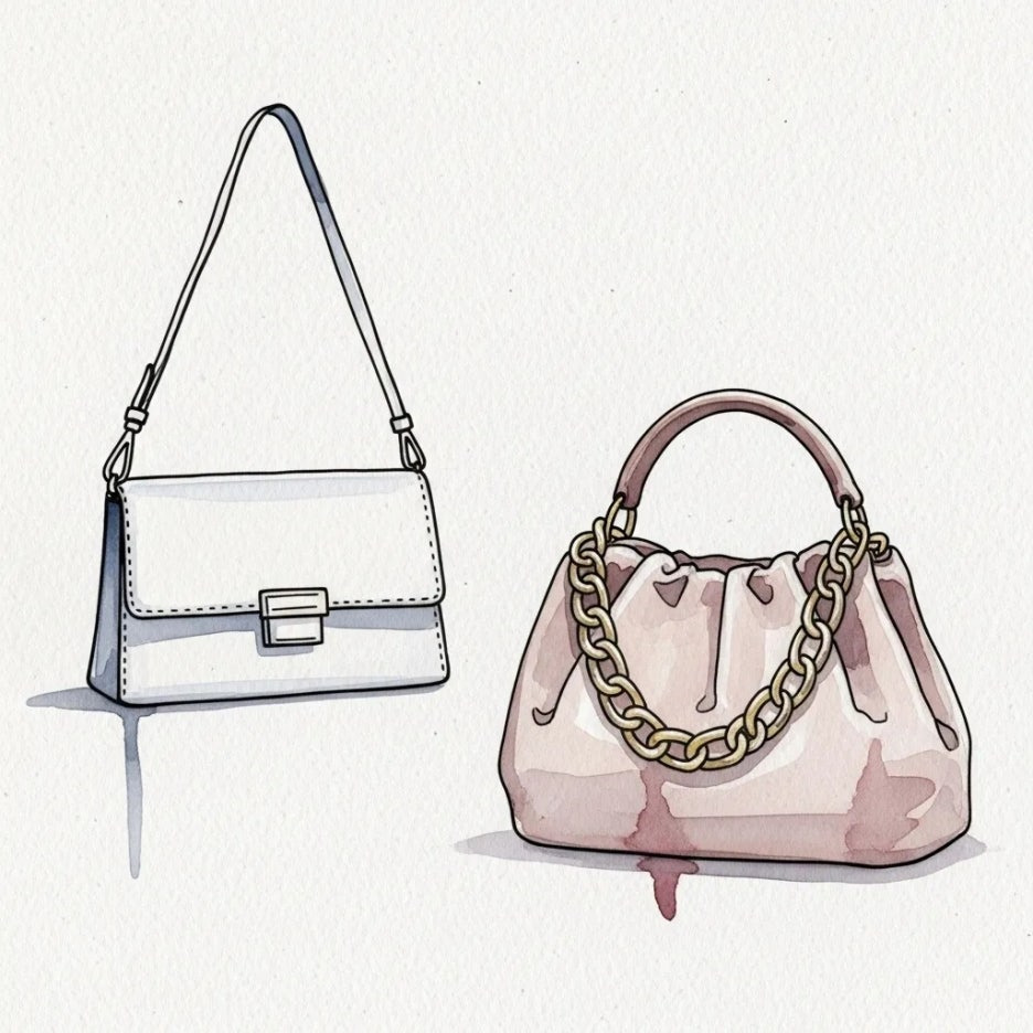 세련된 롱 핸들과 화려한 체인 핸들 가방