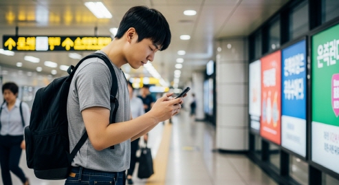 스마트폰 알람을 확인하며 고개 끄덕이는 사람