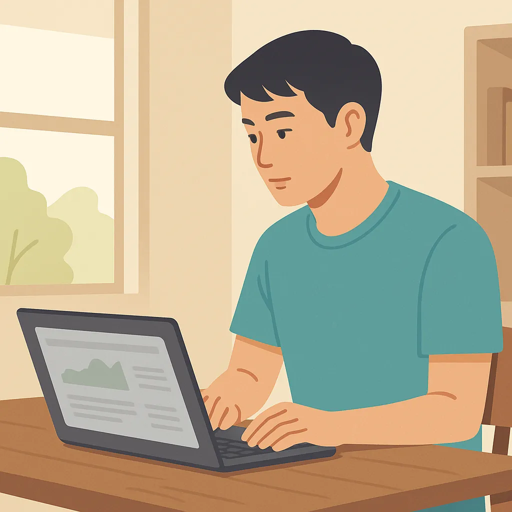 노트북으로 투자 포트폴리오를 확인하는 남성