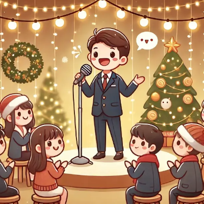 송년회-송년사-남녀-크리스마스-트리