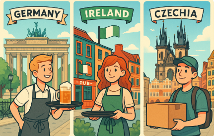 독일, 아일랜드, 체코에서 워킹홀리데이하는 모습 비교 사진