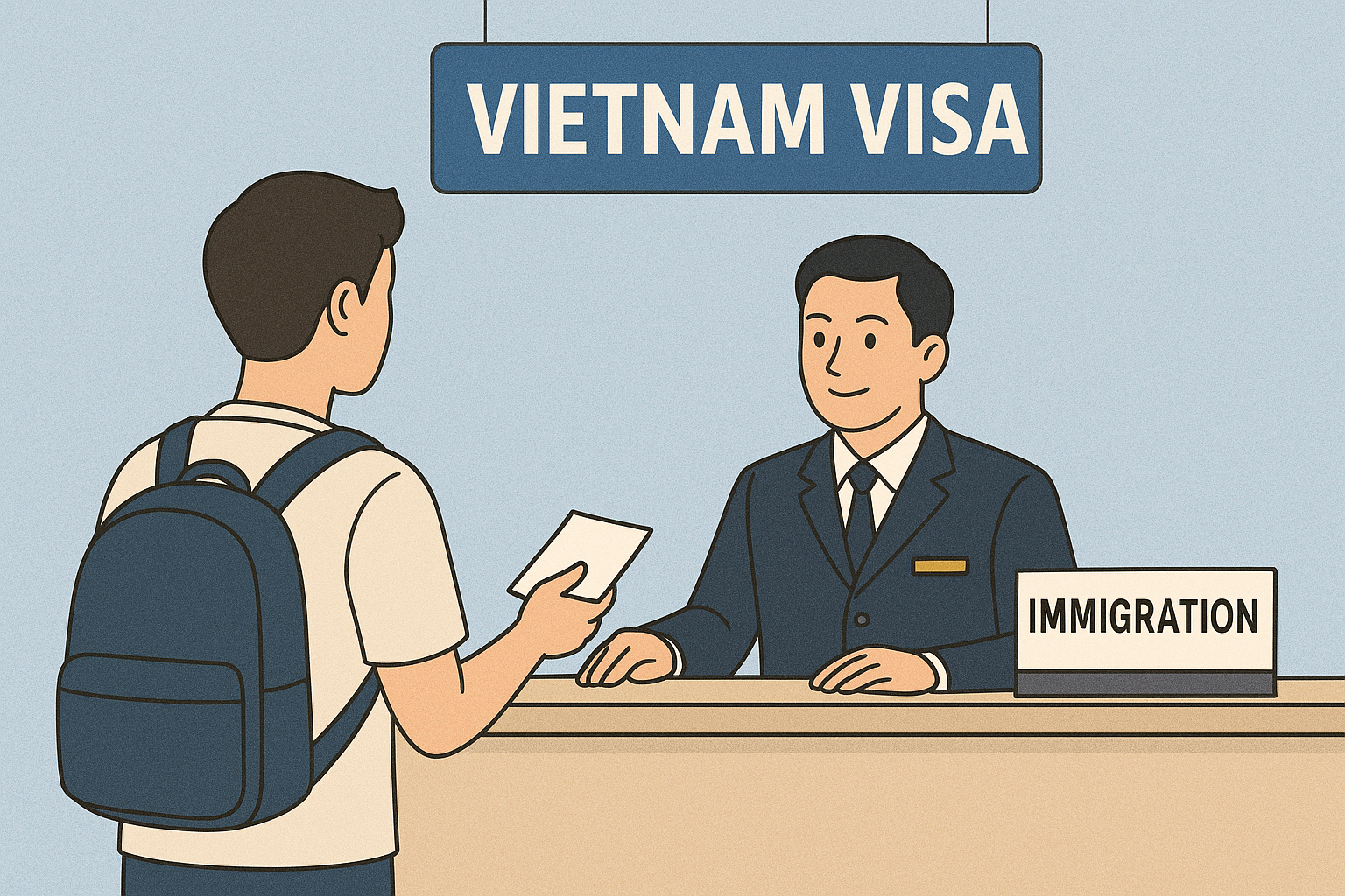 베트남 비자 신청 썸네일 &ndash; 이민국 창구에서 서류를 제출하는 여행자의 모습
