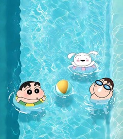 짱구가-친구들과-수영장에서-물놀이를-하는-모습