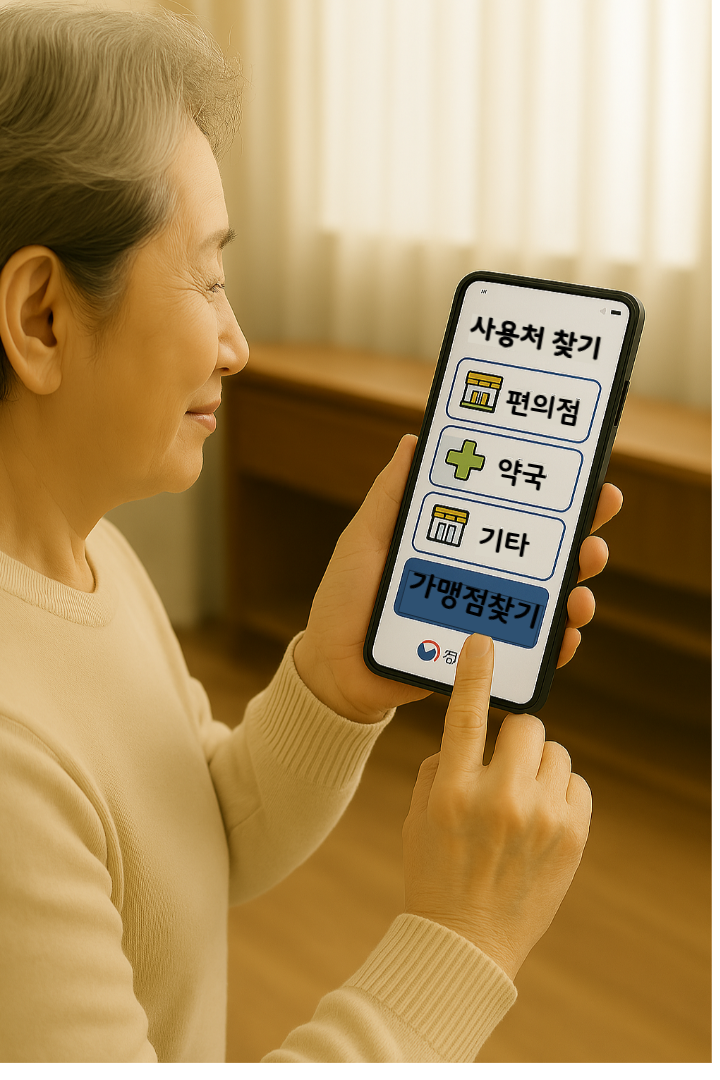 핸드폰으로 가맹점 찾는 어르신