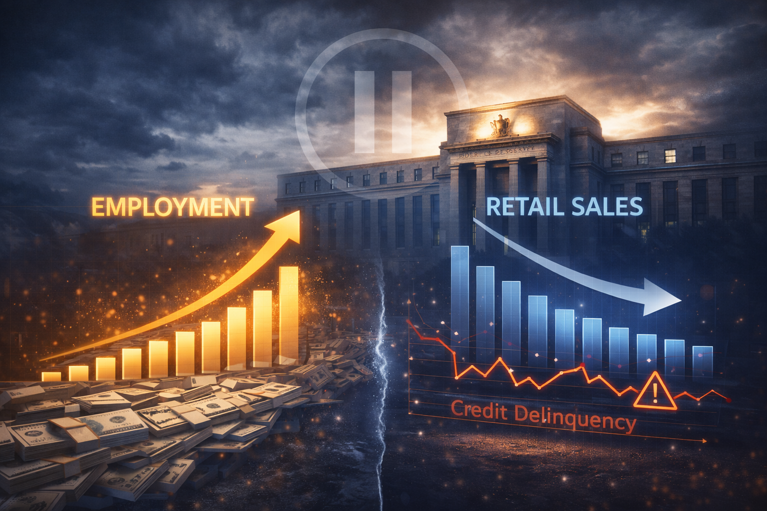 고용지표 상승과 소비 둔화에 대한 이미지