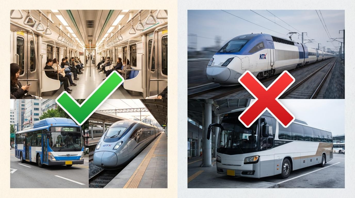 K-패스 환급 적용 및 제외 교통수단 비교