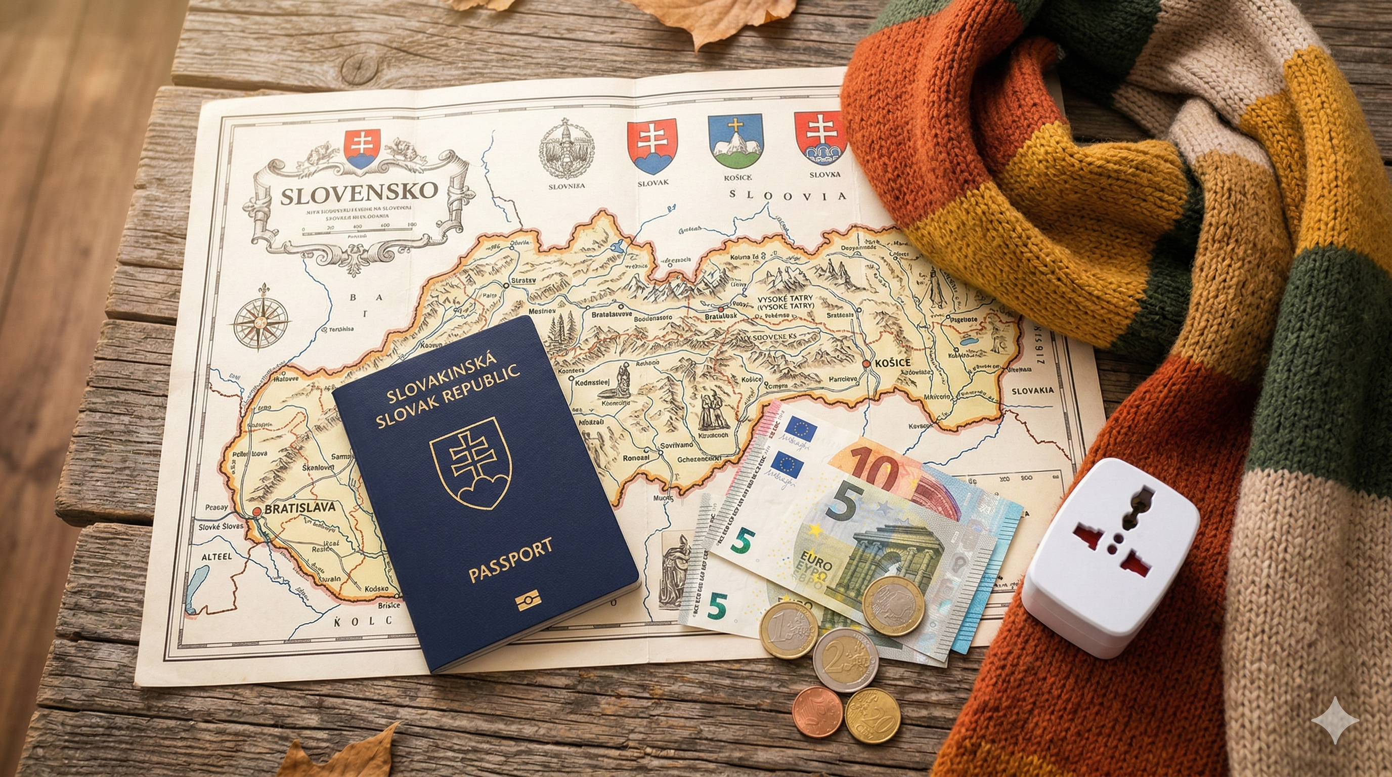 슬로바키아 여행에 필요한 유로화, 여권, 멀티 어댑터, 방한용품 등 필수 준비물 사진