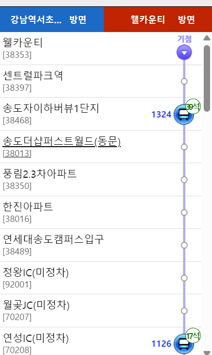 M6405번 버스의 현재 위치