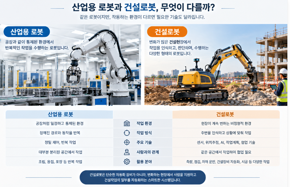 건설로봇이란 무엇인가? 산업용 로봇과 다른 이유