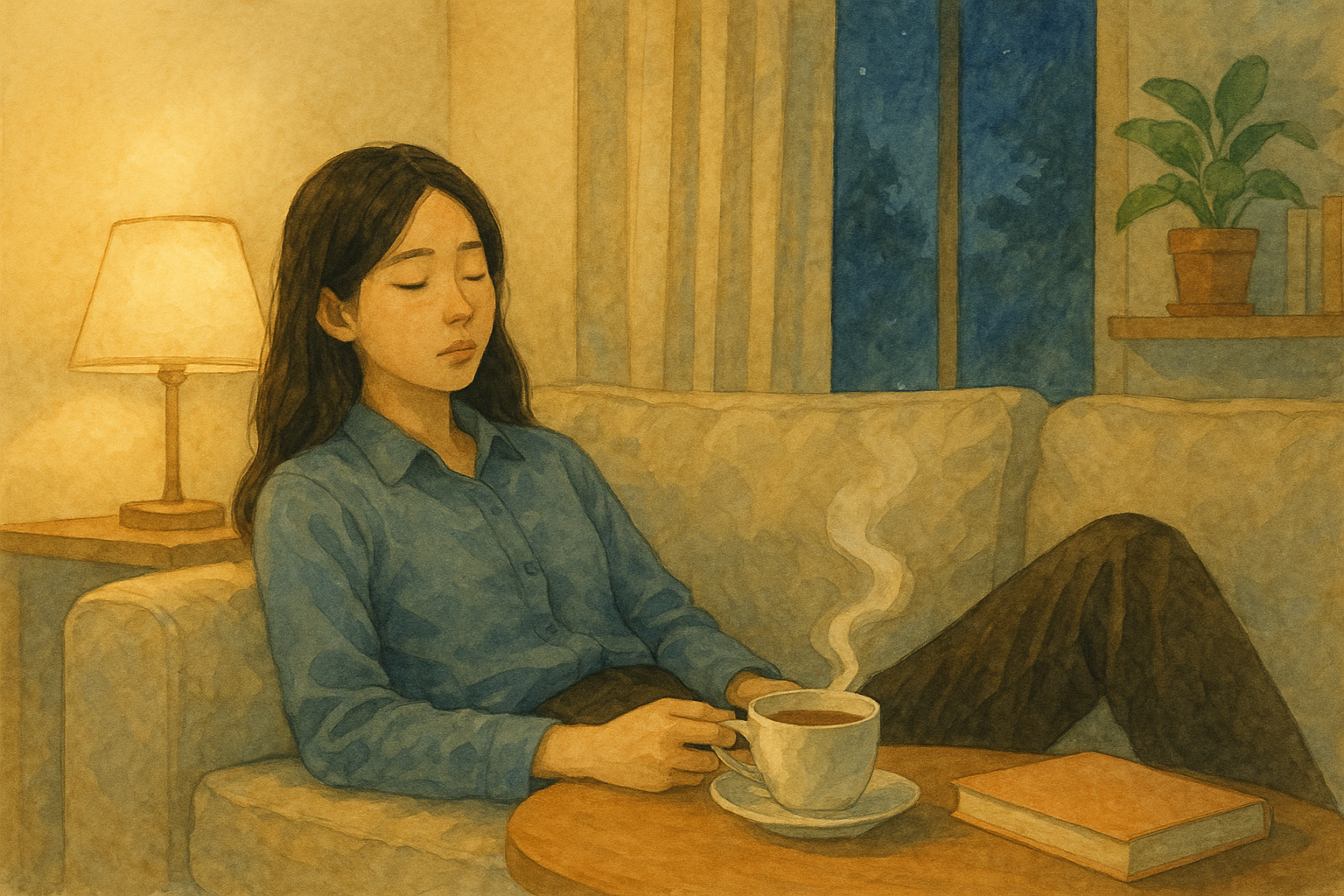 차분한 저녁, 따뜻한 차 한 잔