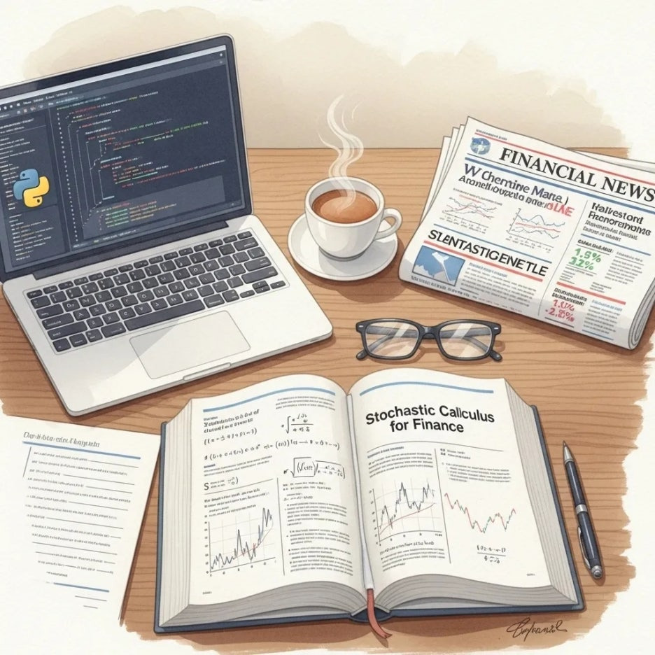 수학 책과 코드가 놓인 학습 공간